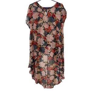 Cha Cha Vente | Medium | Floral High-Low Hem Sheer Glittery Swimsuit Cover-up